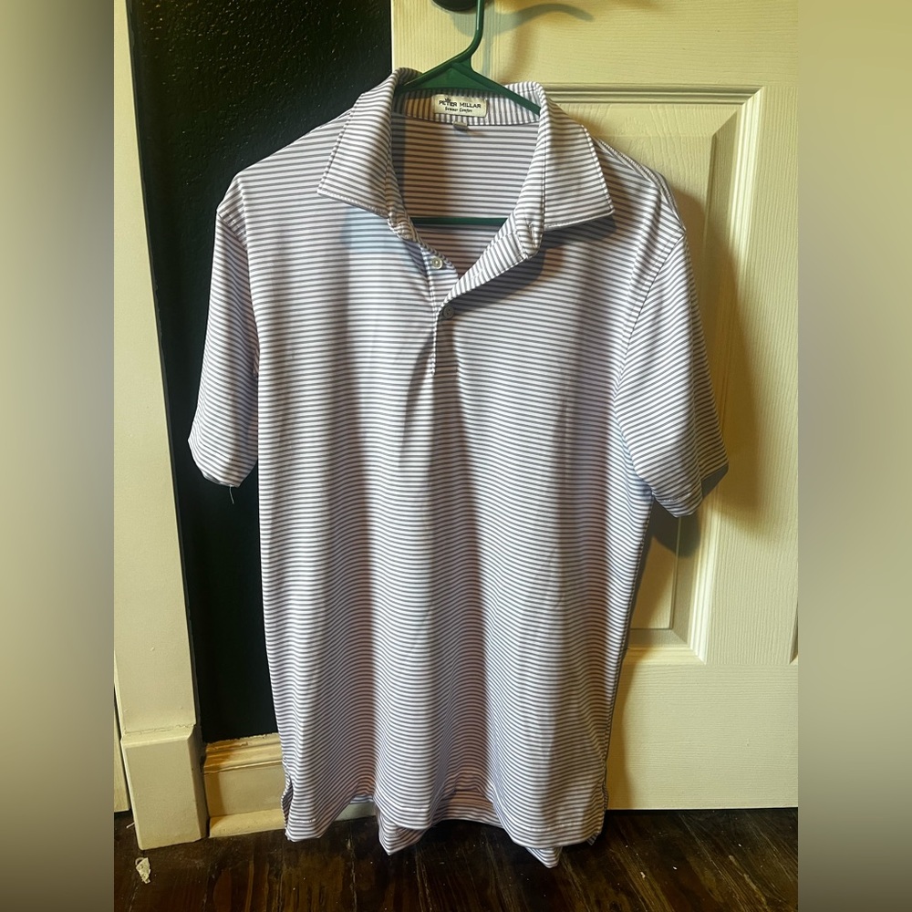 Peter Millar Men's White & Light Gray Striped Polo